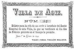 Billete Rifa del Cuto 1890. @Aoiz y sus personalidades ilustres