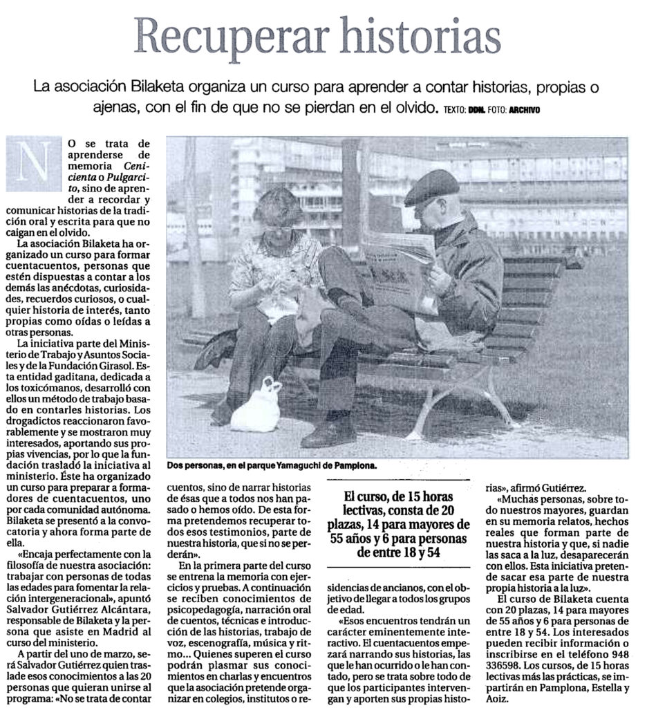 Recuperar historias. Diario de Navarra. 20/02/2004